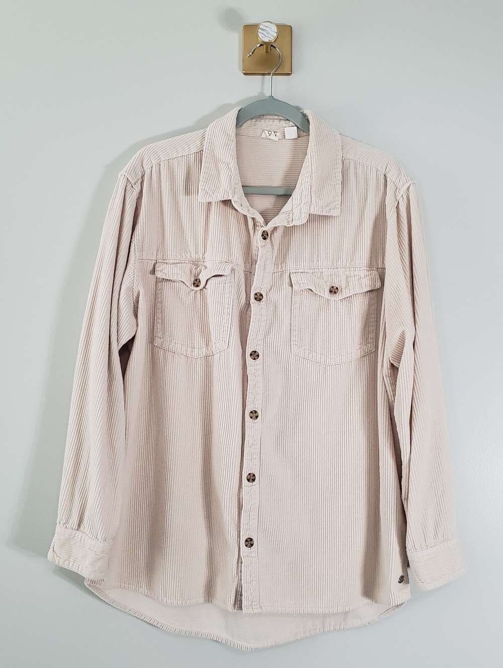 Roxy Let It Go Corduroy Shacket Women Large Long-Sleeve Button Up Shirt Cream
